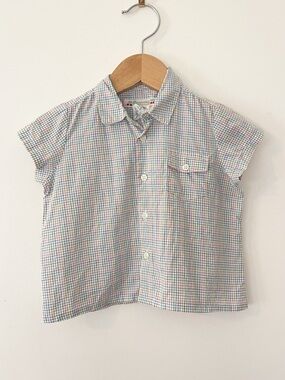 BONPOINT EUC Boys Colorful Pastel Tattersall Check Button Down Shirt